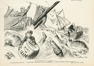 Ilustración de Ricardo Flores (1878-1918) en Le Rire, 25/05/12 - El naufragio del radicalismo - Radicalismo, Marítimo Marina Costera, Fumar, Yate, Tabaco - Combes Emile (1835-1921), Andre Louis (1838-1913), Pelletan Camille (1846-1915) - Parodia gráfica de Ricardo Flores