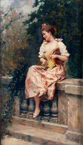 Muchacha con flauta, c.1895 (óleo sobre tabla)