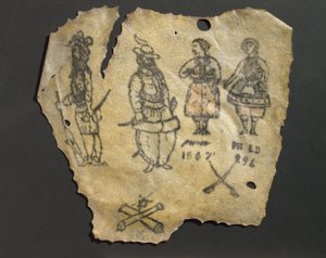 Piel humana tatuada con figuras, probablemente francesa de John Pardon