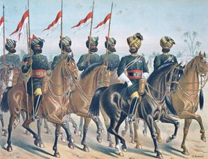 Los lanceros de Bombay, orden de revisión, ejército anglo-indio de la década de 1880 de Richard (after) Simkin