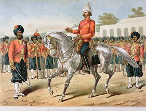El 7º de Infantería de Bengala en desfile, el Ejército Anglo-Indio de la década de 1880 de Richard (after) Simkin