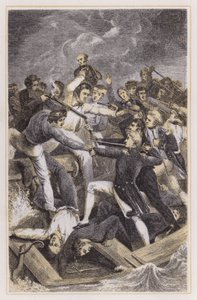 Conflicto con una lancha española (grabado en color) de Richard (after) Westall