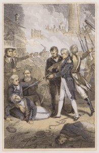 Nelson recibiendo la espada del almirante español (grabado en color) de Richard (after) Westall