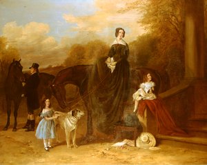 Una familia con sus cazadores y perros fuera de una mansión, 1841 de Richard Ansdell