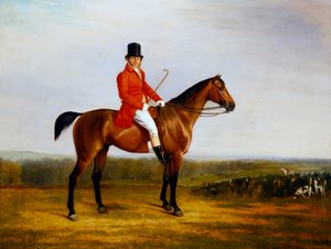 Isaac Sadler montado en un Bay Hunter (óleo sobre lienzo) de Richard Barrett Davis