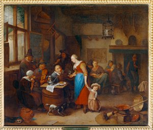 Drinkers in a tavern, a baby in a cradle - Drinkers et musiciens dans un cabaret, avec enfant au cerceau ... de Richard Brakenburg