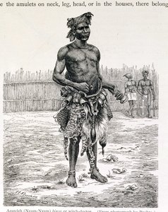 Azandeh (Nyam-Nyam) Binsa o curandero, grabado por Jahrmargt, de 