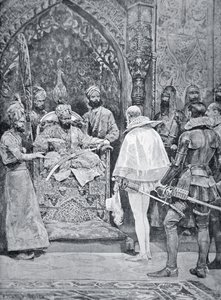 Akbar el Grande recibe al embajador de la Reina Isabel en 1599 de Richard Caton (after) Woodville