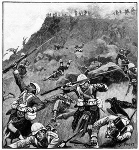 92º Gordon Highlanders en retirada, Batalla de Majuba Hill, 1ª Guerra Bóer, 26-27 de febrero de 1881