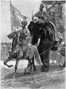 Llegada del Nawab Siraj Ud Daulah antes de la posición de Clive, India, 1757, 1893
