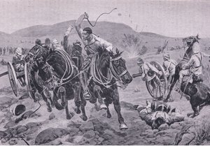 Artillería de campo entrando en acción (litografía) de Richard Caton II Woodville
