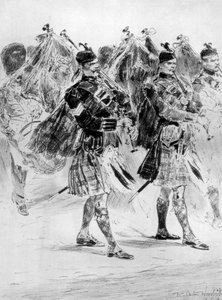Al lamento de las gaitas, El lamento de los soldados de las Tierras Altas, 1910 de Richard Caton II Woodville