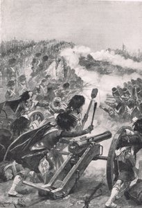 Los Highlanders girando los cañones franceses capturados hacia los batallones de Brenniers, ilustración de 