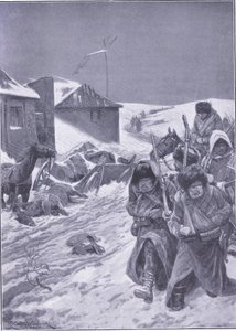 La marcha interminable hacia el este: Una vista familiar en el camino, ilustración de la Historia de la Guerra Ruso-Japonesa de Cassell Vol 1, c.1900 de Richard Caton Woodville