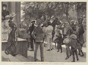 Vida anglo-india, en los escalones de un hotel de Bombay