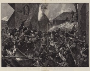 Batallas del ejército británico, Corunna, los 42º Highlanders expulsando a los franceses de Elvina de Richard Caton Woodville junior