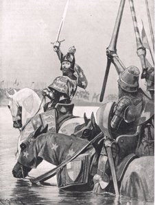 Eduardo III cruzando el Somme antes de la Batalla de Crécy, ilustración de 