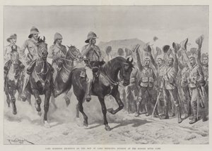 Recepción de Lord Roberts por los hombres de la división de Lord Methuen en el campamento del río Modder