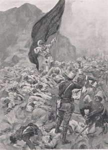 Omdurman: El último portador de la Bandera Negra, 2 de septiembre de 1898, ilustración de British Battles on Land and Sea, 1915
