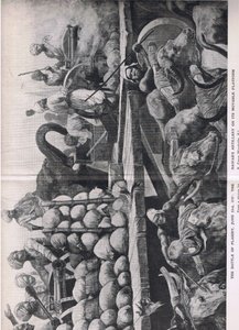 La batalla de Plassey, 23 de junio de 1757: La artillería del Nawab en su plataforma móvil, ilustración de British Battles on Land and Sea, 1915
