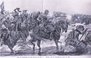 La batalla del Boyne, 1 de julio de 1690, ilustración de British Battles on Land and Sea, 1915