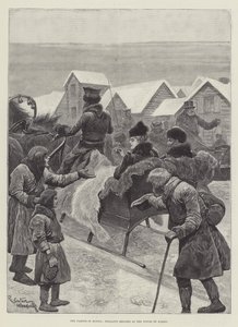 La hambruna en Rusia, campesinos mendigando en las ciudades de Kazán de Richard Caton Woodville junior