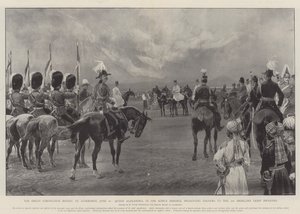 La gran revisión de la coronación en Aldershot, 16 de junio, la reina Alexandra, en ausencia del rey, presentando colores al 2º de Infantería Ligera de las Tierras Altas de Richard Caton Woodville junior
