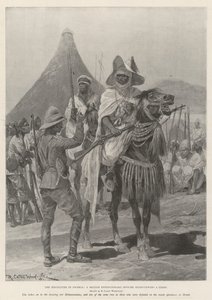 Las hostilidades en Nigeria, un oficial expedicionario británico entrevistando a un jefe