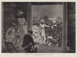 La hambruna en la India, socorriendo a los nativos hambrientos en una residencia de Richard Caton Woodville junior