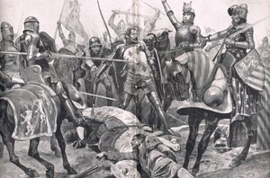 La última resistencia de Juan II de Francia en la batalla de Poitiers, ilustración de 