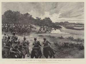 Las maniobras militares en Sussex, los 3º Húsares capturando una batería de artillería a caballo en Burton Down