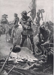 El Príncipe de Gales despidiéndose del Cardenal de Talleyrand-Perigord en la mañana de la Batalla de Poitiers, 19 de septiembre de 1356, ilustración de British Battles on Land and Sea, publicada por Casse de Richard Caton Woodville junior