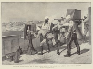 El Avance en Sudán, regresando a Berber, disparando Maxims a los Caballos Baggara después del Bombardeo de Metemmeh de Richard Caton Woodville junior