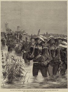 La guerra zulú, marineros del HMS Shah cruzando el río para el alivio de Ekowe de Richard Caton Woodville junior