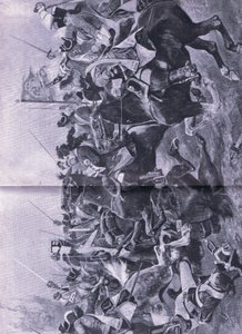 El conflicto de caballería en la batalla de Ramillies, 3 de mayo de 1706, ilustración de British Battles on Land and Sea, 1915 de Richard Caton Woodville junior