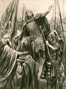 La elevación de Eduardo el Viejo en su coronación en Kingston-on-Thames, Domingo de Pentecostés, 901 de Richard Caton Woodville junior