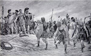 Vespasiano rescatado por su hijo Tito, ilustración de 