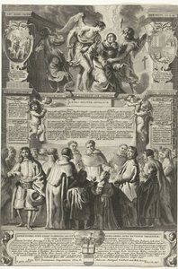 Instelling van de broederschap Militia Angelica de Tomás de Aquino, 1649 El origen de la Milicia Angélica, el divino Tomás de Aquino; bajo su cinturón celestial de castidad, instituido (título sobre el objeto) de Richard Collin