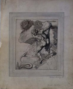 Un hombre atrapado entre un león y una serpiente, c.1790