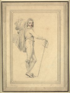 Retrato de cuerpo entero de un caballero con espada en una mano y un sombrero con plumas en la otra de Richard Cosway