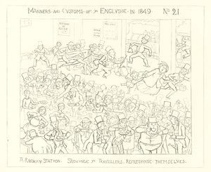 1849, Una estación de tren mostrando a los viajeros refrescándose