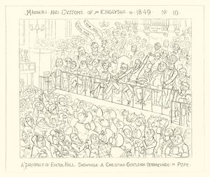 1849, Una perspectiva de Exeter Hall mostrando a un caballero cristiano denunciando al Papa