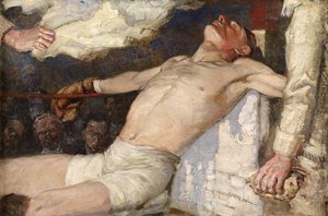 Between Rounds (óleo sobre lienzo)