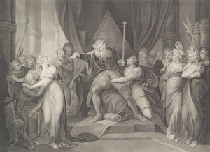 El rey Lear expulsando a su hija Cordelia, Shakespeare, primera publicación 1792, reeditado 1852 de Richard Earlom