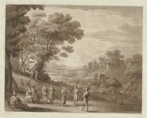 Paisaje con figuras danzantes Impresiones a partir de dibujos de Claude Lorrain (título de la serie) Liber Veritatis (título de la serie) de Richard Earlom