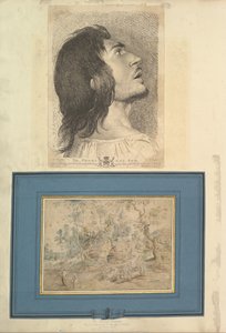 Hoja de Aedes Walpolianae montada con una impresión y un dibujo a: Cabeza en Perfil..., 1620-1766 de Richard Earlom