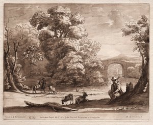Liber Veritatis: No. 39, Un paisaje con pastor tocando una gaita y cabras pastando, 1774 de Richard Earlom