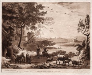 Liber Veritatis: No. 42, Un Paisaje Fluvial con un Pastor y una Pastora de Richard Earlom
