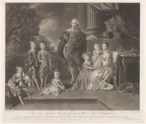 Retrato de Jorge III, Rey del Reino Unido, y su familia Sus majestades más sagradas Jorge III y la reina Carlota (título sobre el objeto)