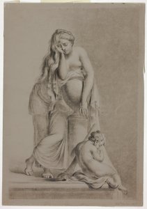 Figura femenina alegórica llorando con putto de Richard Earlom